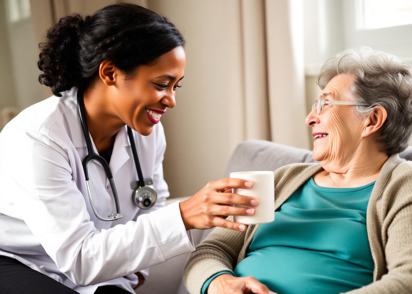 Caregiver visiting with resident